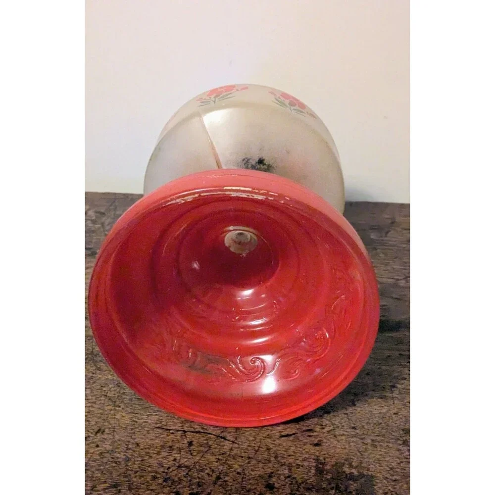Vintage Red Frosted Glass Kerosene Oil Lamp Cold Painted Floral with Chimney 18